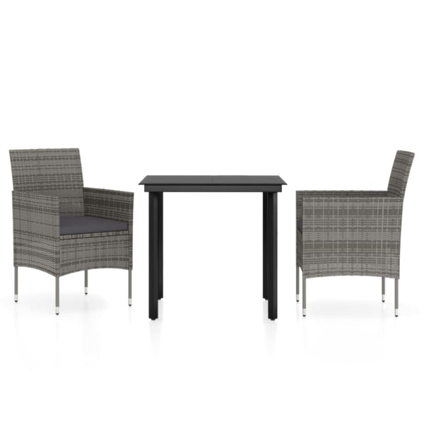 3 Piece Patio Dining Set with Cushions Gray and Black