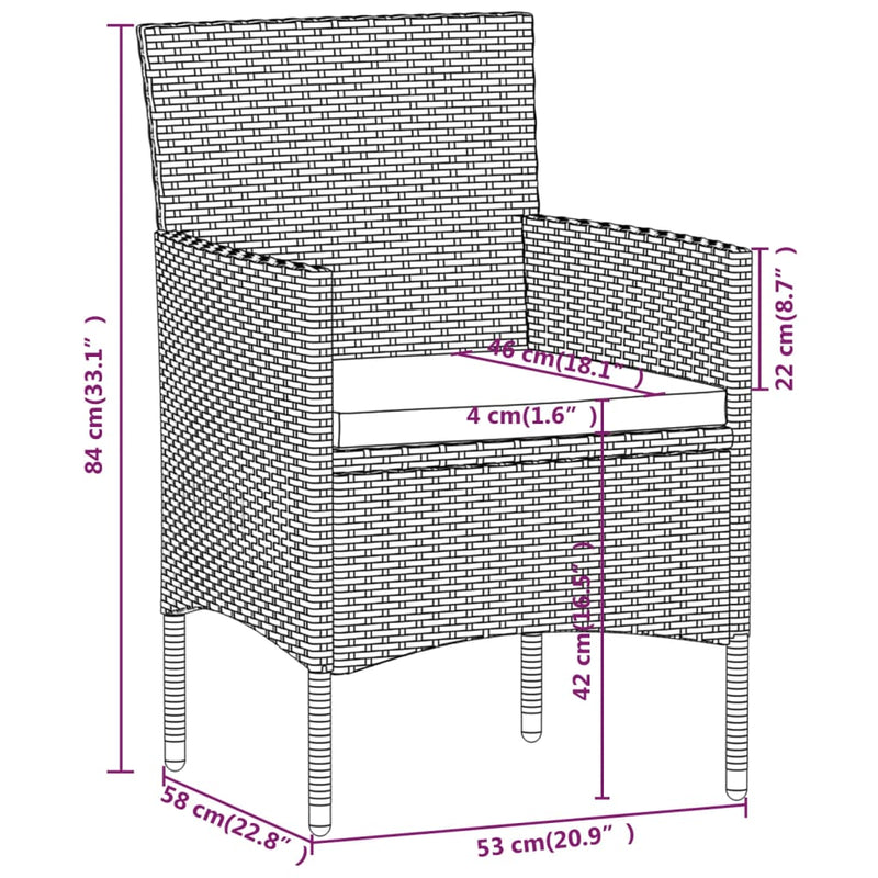 3 Piece Patio Dining Set with Cushions Gray and Black