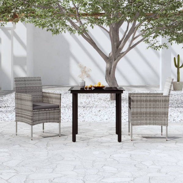 3 Piece Patio Dining Set with Cushions Gray and Black