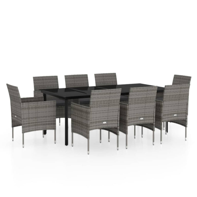 9 Piece Patio Dining Set with Cushions Gray and Black