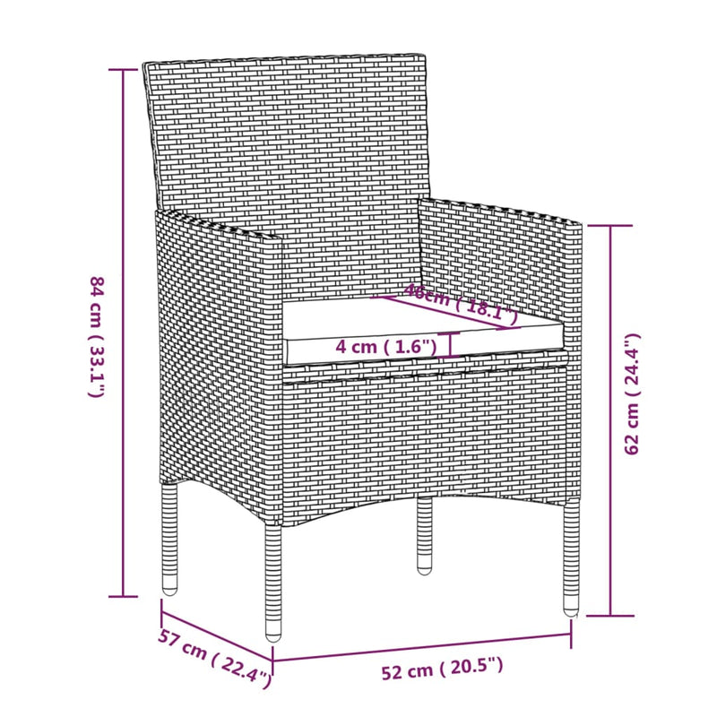 9 Piece Patio Dining Set with Cushions Gray and Black