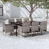 9 Piece Patio Dining Set with Cushions Gray and Black