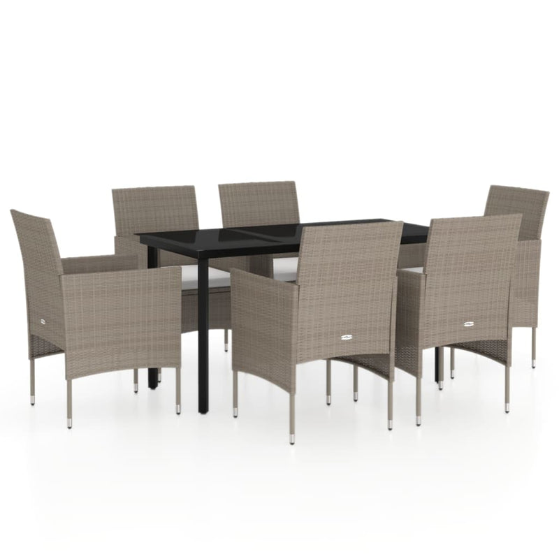 7 Piece Patio Dining Set with Cushions Beige and Black