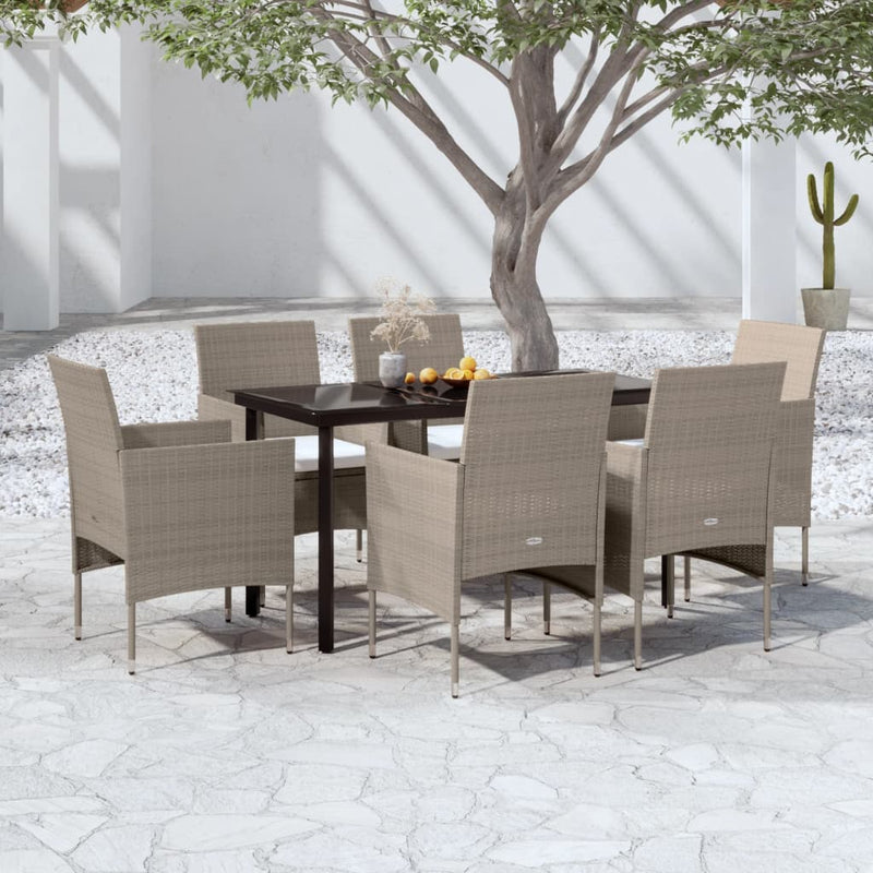 7 Piece Patio Dining Set with Cushions Beige and Black