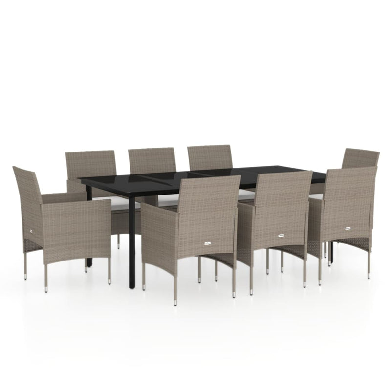 9 Piece Patio Dining Set with Cushions Beige and Black