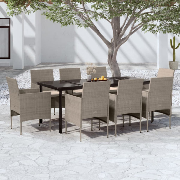 9 Piece Patio Dining Set with Cushions Beige and Black