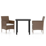 3 Piece Patio Dining Set with Cushions Brown and Black