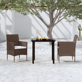 3 Piece Patio Dining Set with Cushions Brown and Black