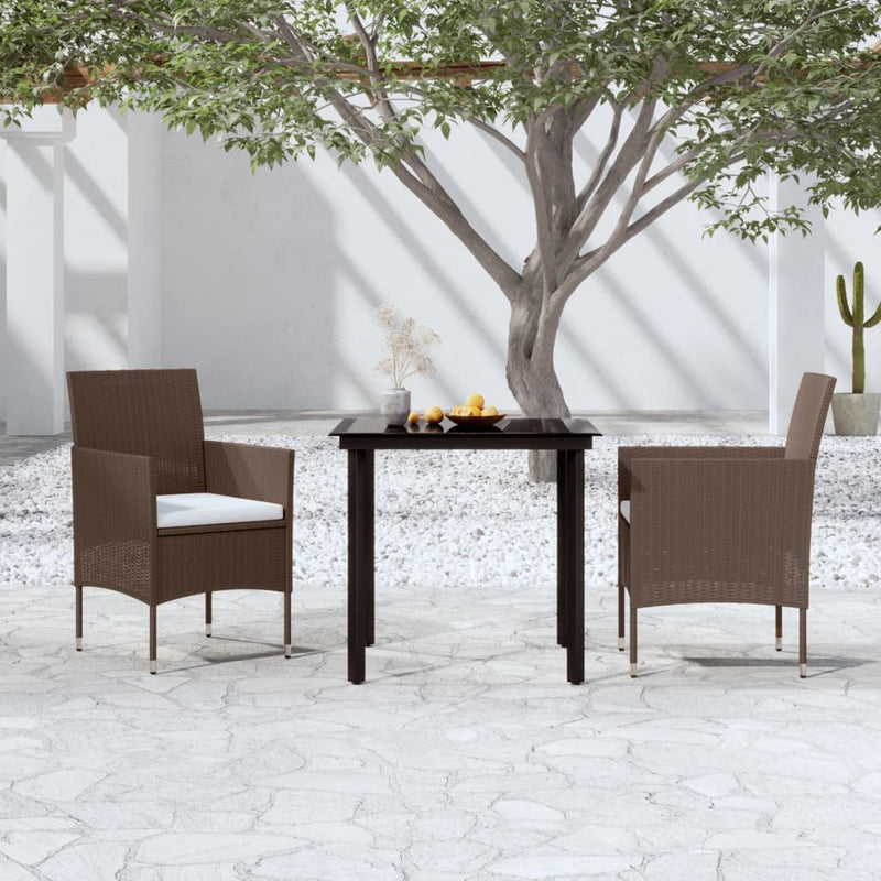 3 Piece Patio Dining Set with Cushions Brown and Black