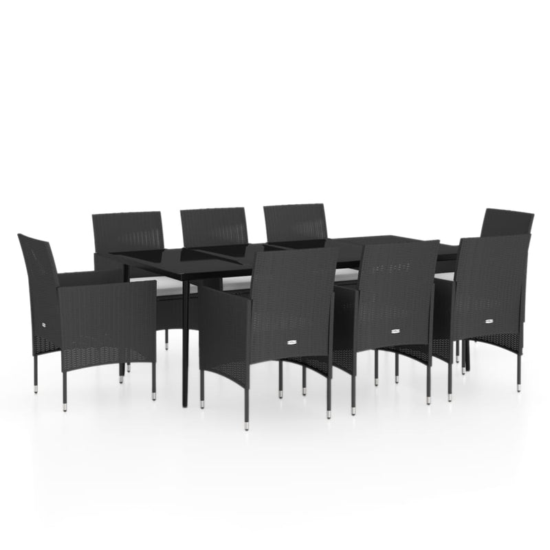 9 Piece Patio Dining Set with Cushions Black