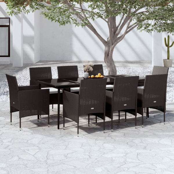 9 Piece Patio Dining Set with Cushions Black