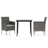 3 Piece Patio Dining Set with Cushions Gray and Black