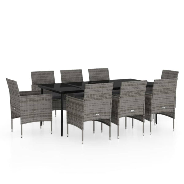 9 Piece Patio Dining Set with Cushions Gray and Black