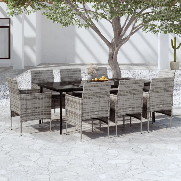 9 Piece Patio Dining Set with Cushions Gray and Black