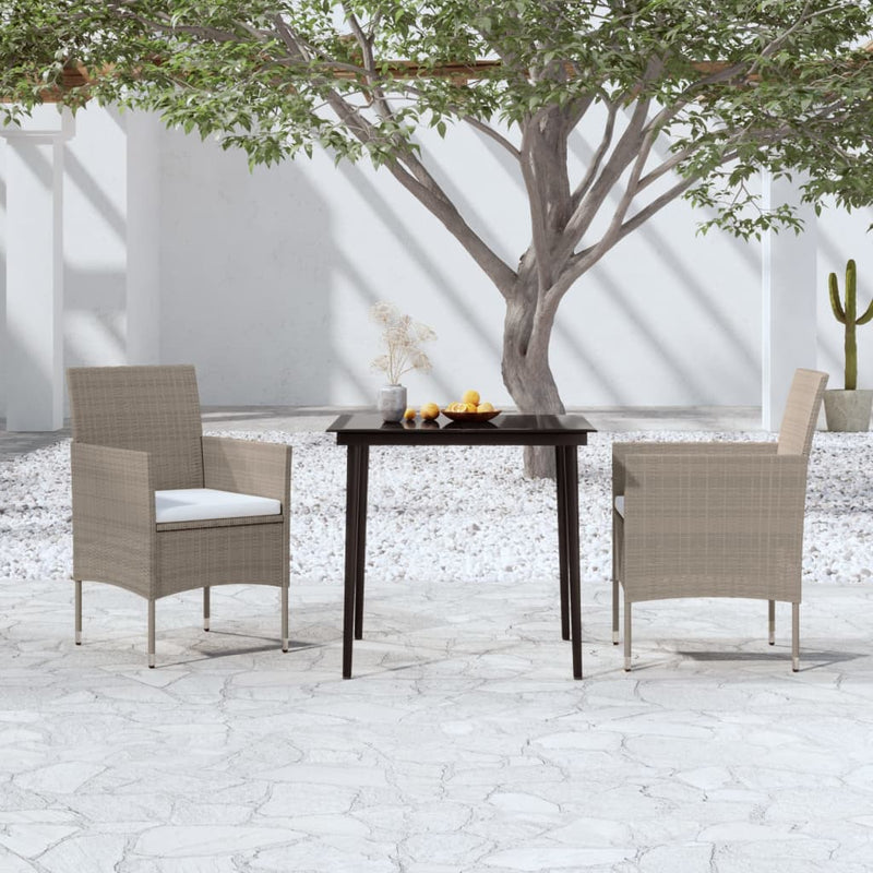 3 Piece Patio Dining Set with Cushions Beige and Black