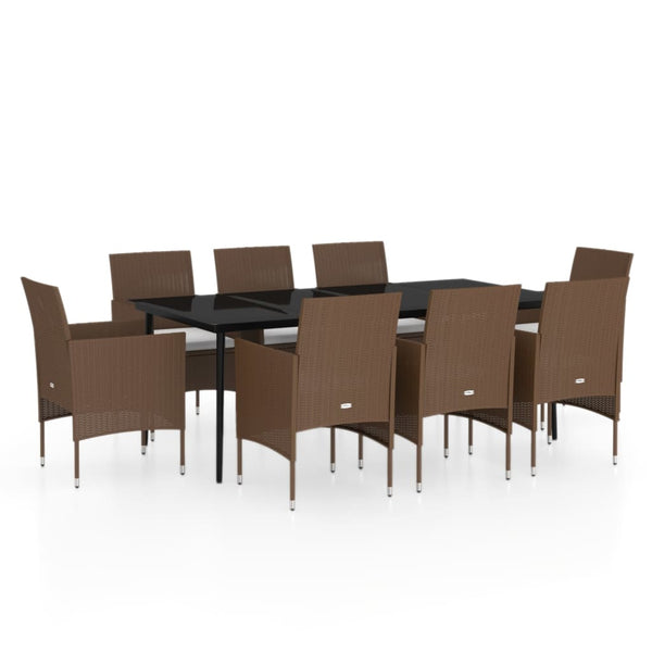 9 Piece Patio Dining Set with Cushions Brown and Black