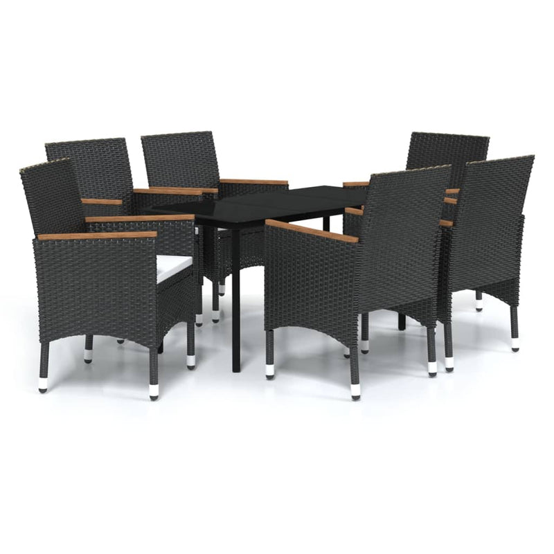 7 Piece Patio Dining Set with Cushions Black