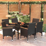 7 Piece Patio Dining Set with Cushions Black