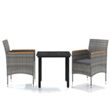 3 Piece Patio Dining Set with Cushions Gray and Black