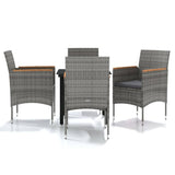 5 Piece Patio Dining Set with Cushions Gray and Black