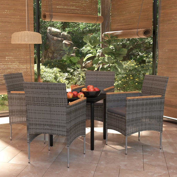 5 Piece Patio Dining Set with Cushions Gray and Black