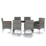 7 Piece Patio Dining Set with Cushions Gray and Black