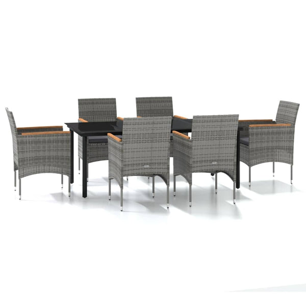 7 Piece Patio Dining Set with Cushions Gray and Black