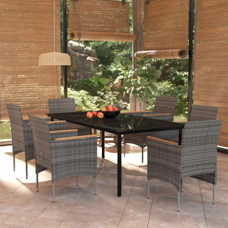 7 Piece Patio Dining Set with Cushions Gray and Black