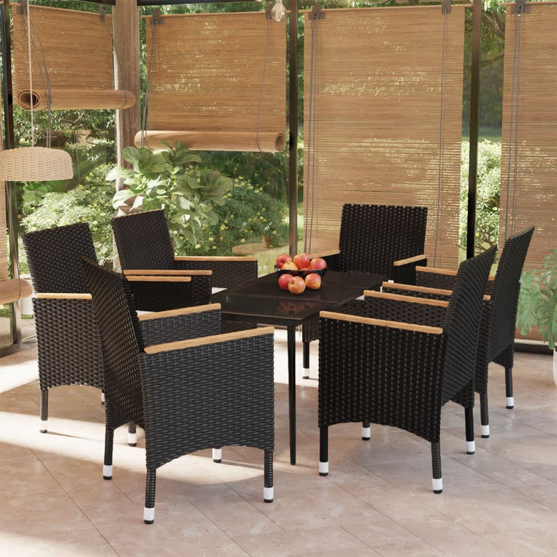 7 Piece Patio Dining Set with Cushions Black