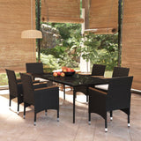 7 Piece Patio Dining Set with Cushions Black