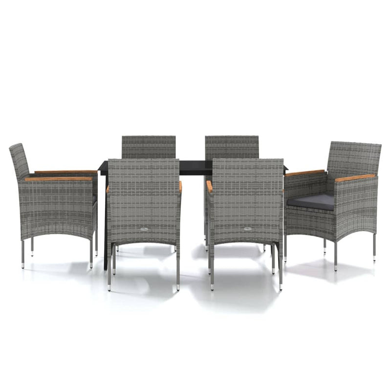 7 Piece Patio Dining Set with Cushions Gray and Black