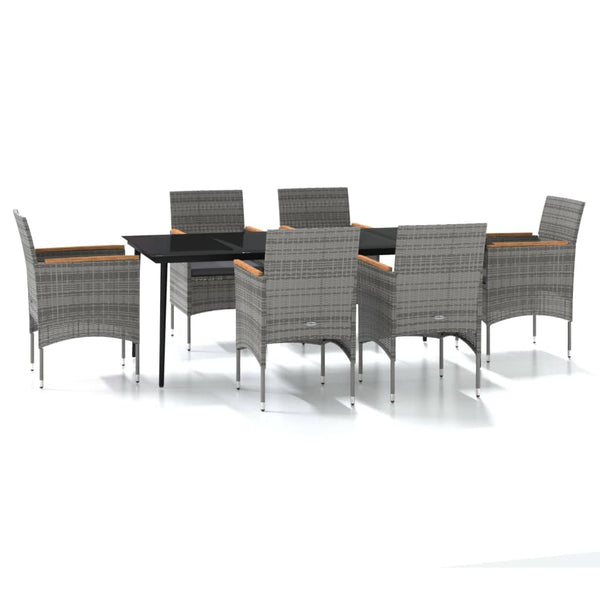 7 Piece Patio Dining Set with Cushions Gray and Black