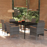 7 Piece Patio Dining Set with Cushions Gray and Black