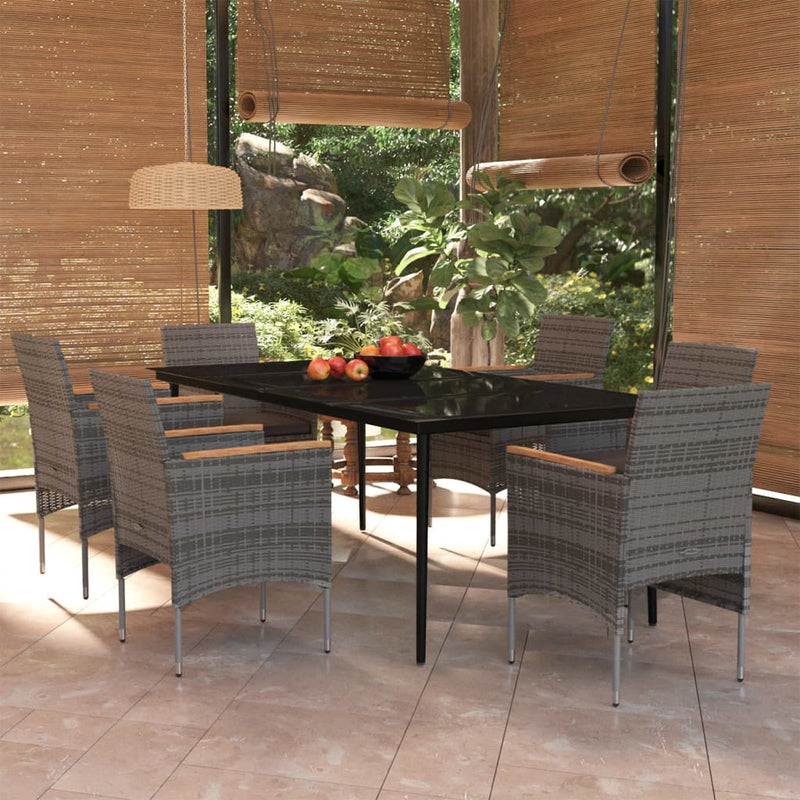 7 Piece Patio Dining Set with Cushions Gray and Black