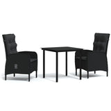 3 Piece Patio Dining Set with Cushions Black