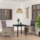 3 Piece Patio Dining Set with Cushions Gray and Black