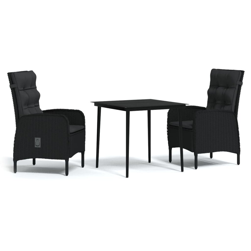 3 Piece Patio Dining Set with Cushions Black