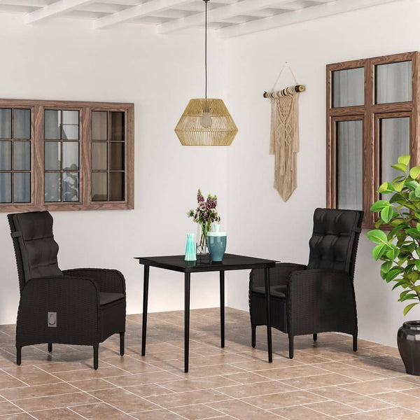 3 Piece Patio Dining Set with Cushions Black