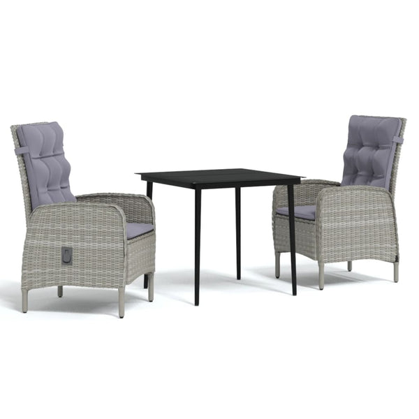 3 Piece Patio Dining Set with Cushions Gray and Black