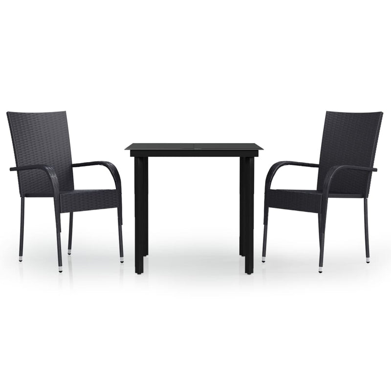 3 Piece Patio Dining Set Black