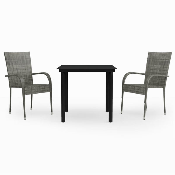 3 Piece Patio Dining Set Gray and Black