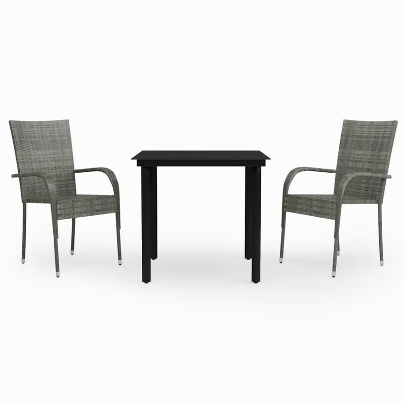 3 Piece Patio Dining Set Gray and Black