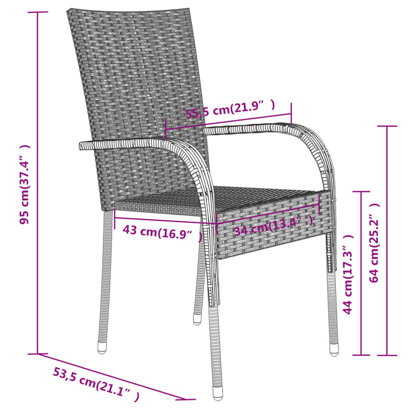 3 Piece Patio Dining Set Gray and Black