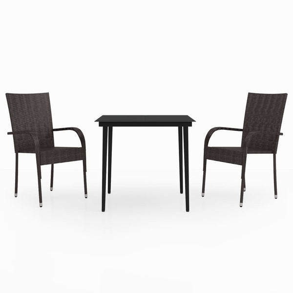 3 Piece Patio Dining Set Brown and Black