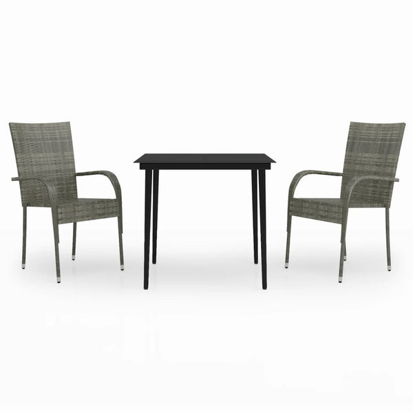 3 Piece Patio Dining Set Gray and Black