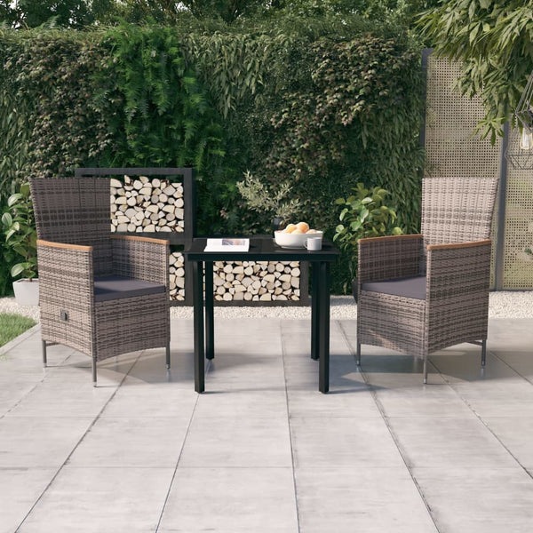 3 Piece Patio Dining Set with Cushions Gray