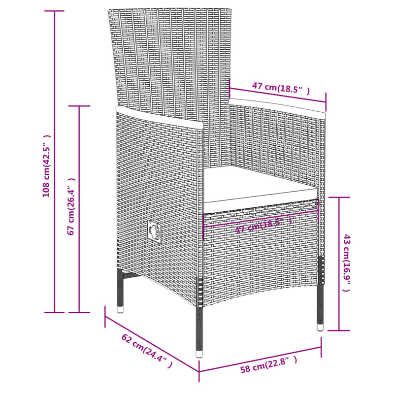 3 Piece Patio Dining Set with Cushions Gray