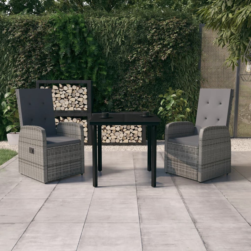 3 Piece Patio Dining Set with Cushions Gray