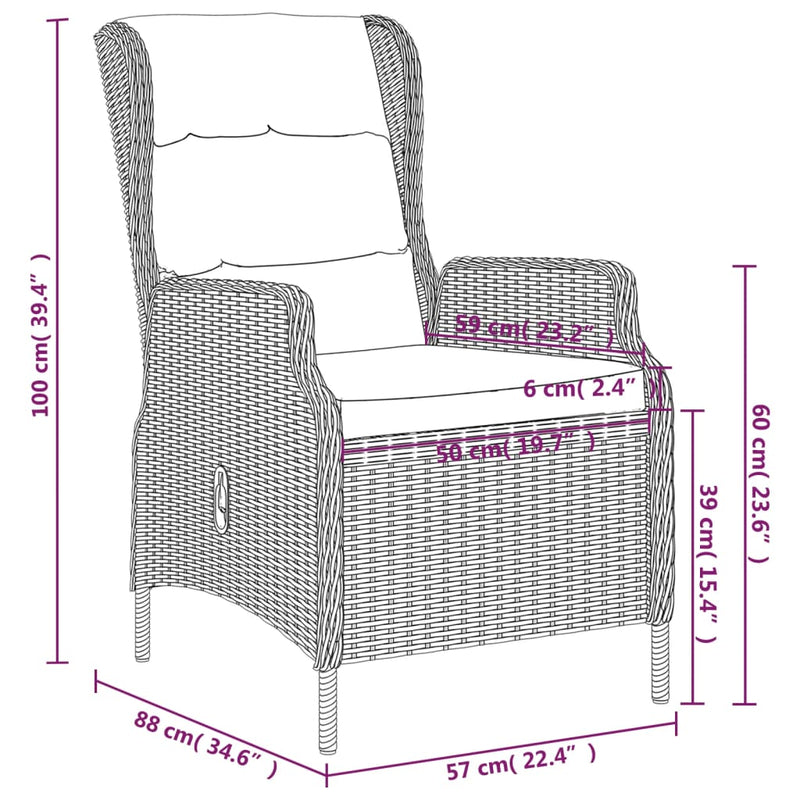 3 Piece Patio Dining Set Dark Gray