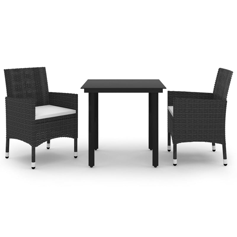 3 Piece Patio Dining Set with Cushions Poly Rattan and Glass